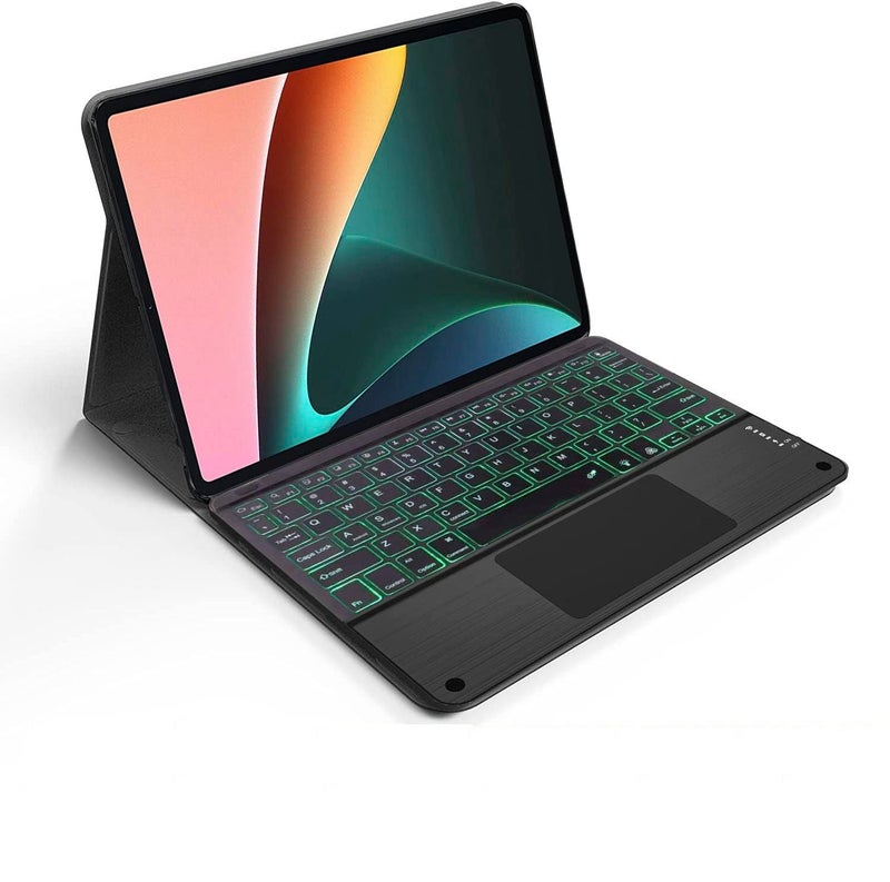 Hom 3 Fold 7-Colour Backlight Detachable Wireless Bluetooth Keyboard with Trackpad/Touchpad Tablet Cover Case for Xiaomi Mi Pad 5 11" Inch Tablet - Black - Image 5