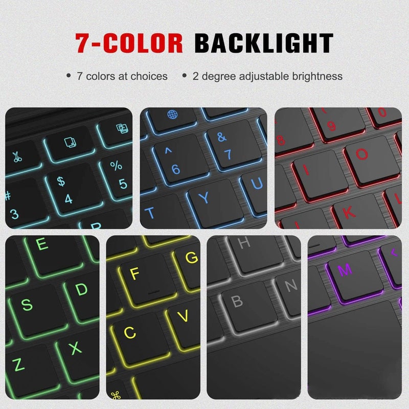 Hom 3 Fold 7-Colour Backlight Detachable Wireless Bluetooth Keyboard with Trackpad/Touchpad Tablet Cover Case for Xiaomi Mi Pad 5 11" Inch Tablet - Black - Image 4