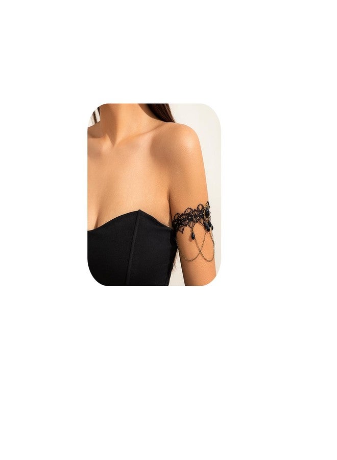 Rotaiboes Black Crystal Pendant Upper Arm Chain Bracelet Multi-layer Tassel Armlet Gothic Crystal Adjustable Open Arm Cuff Bangle Bracelets Summer Beach Body Jewelry for Women - Image 1