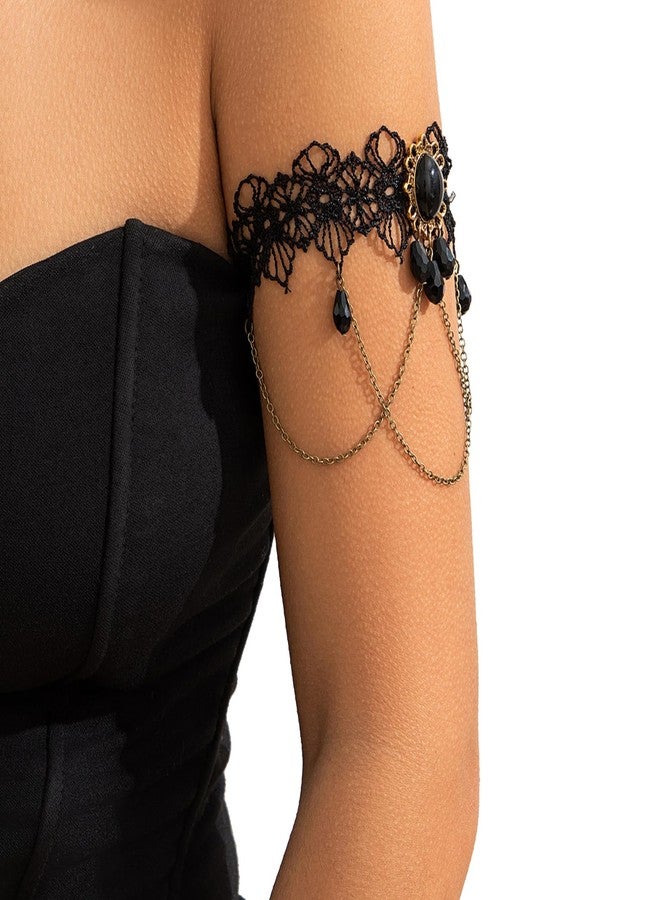 Rotaiboes Black Crystal Pendant Upper Arm Chain Bracelet Multi-layer Tassel Armlet Gothic Crystal Adjustable Open Arm Cuff Bangle Bracelets Summer Beach Body Jewelry for Women - Image 3