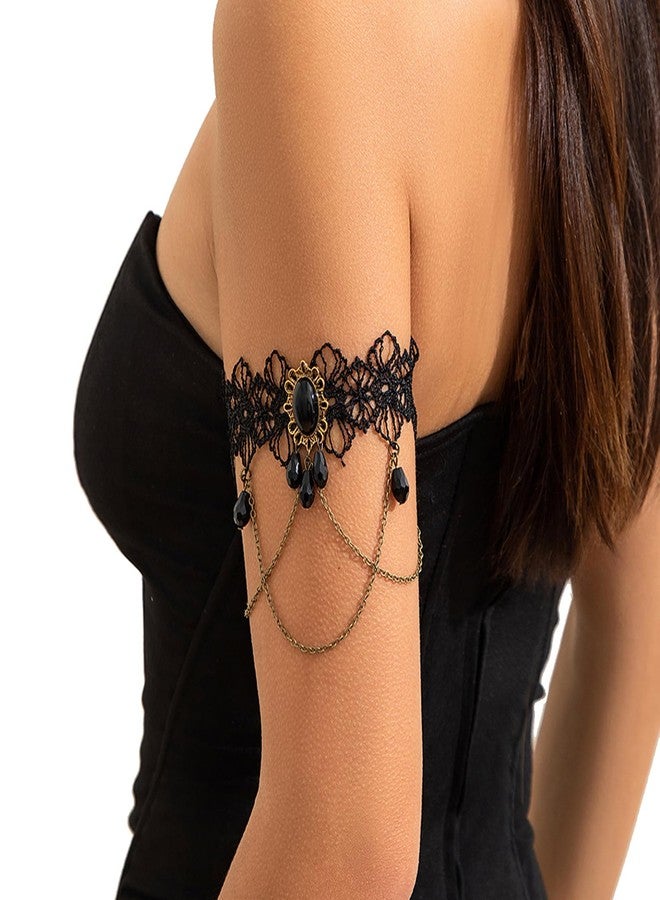 Rotaiboes Black Crystal Pendant Upper Arm Chain Bracelet Multi-layer Tassel Armlet Gothic Crystal Adjustable Open Arm Cuff Bangle Bracelets Summer Beach Body Jewelry for Women - Image 4