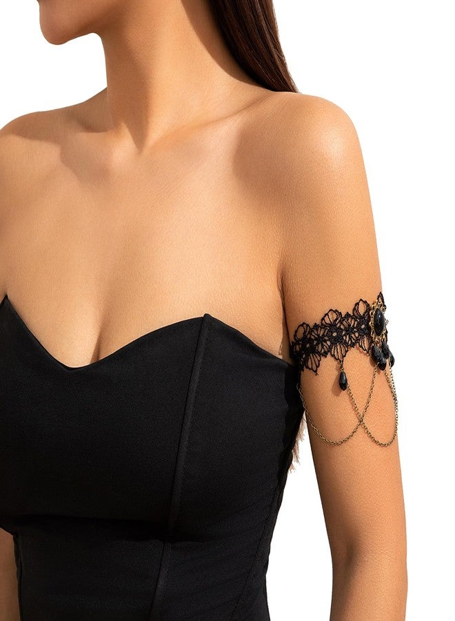Rotaiboes Black Crystal Pendant Upper Arm Chain Bracelet Multi-layer Tassel Armlet Gothic Crystal Adjustable Open Arm Cuff Bangle Bracelets Summer Beach Body Jewelry for Women - Image 5