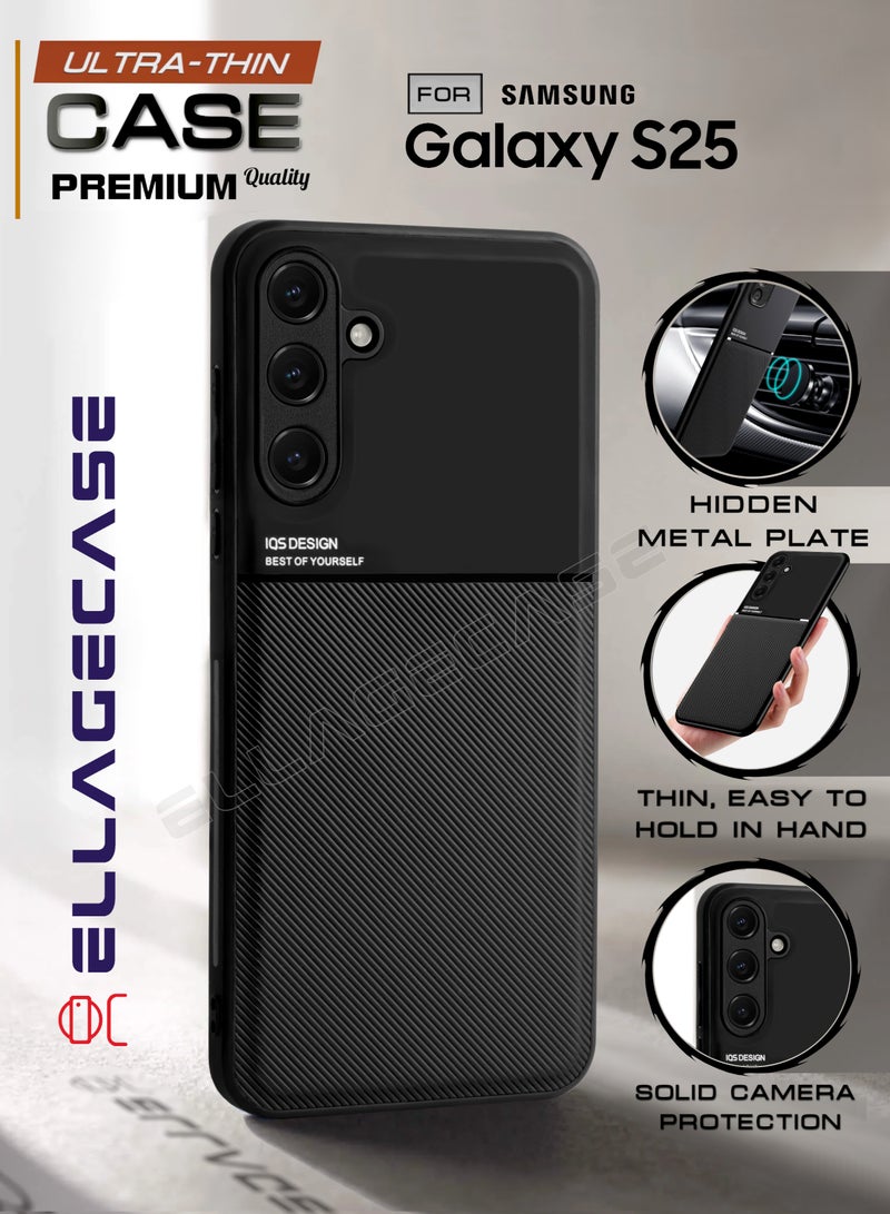 ELLAGECASE حافظة فاخرة رفيعة للغاية لهاتف سامسونج جالاكسي S25، لوحة معدنية مخفية، تصميم نحيف، سهل الحمل، وحماية معززة للكاميرا - Image 1