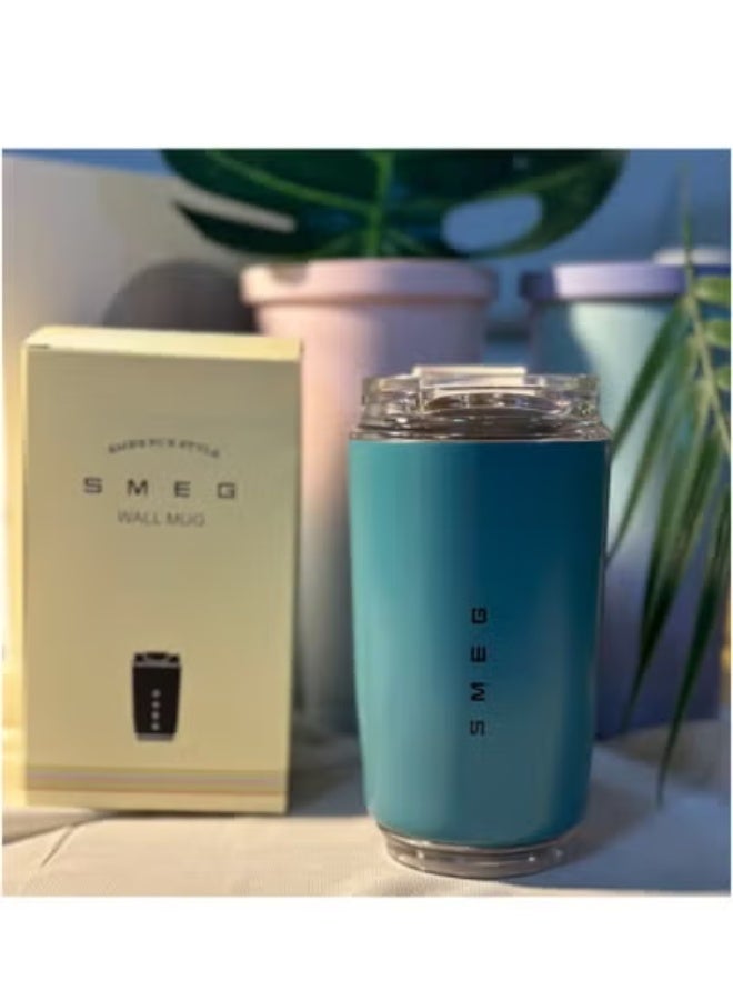 Smeg 320ml Stainless Steel Coffee Travel Mug Vacuum Insulated Leak-Proof Thermal Cup with Lid for Car, Office & Travel, Blue