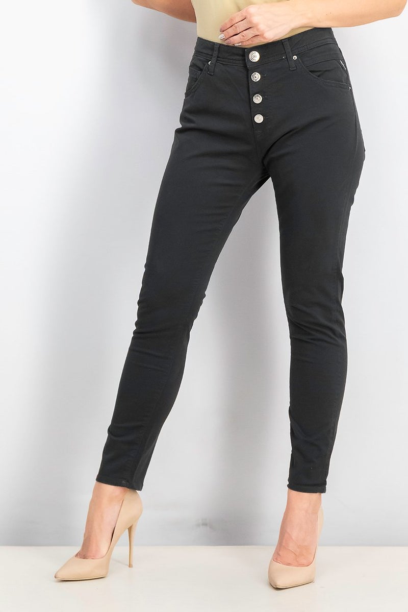 Replay Women Button Fly Chino Pants, Black - Image 1