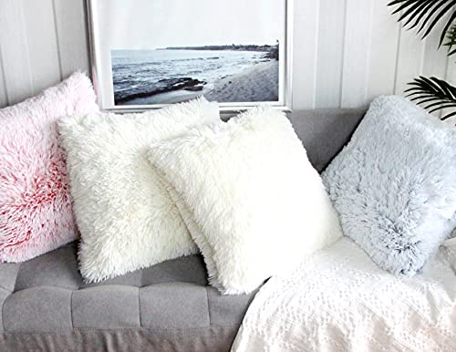 Uhomy 2 Packs Fluffy Accent Pillows Cover 18"x18", Soft Cream White Faux Fur Throw Pillow Case, Modern Luxury Decorative Square Cushion Cover for Farmhouse Home Decor for Sofa/Bed/Chair, 45x45cm - Image 3