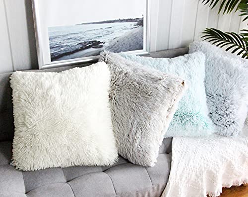 Uhomy 2 Packs Fluffy Accent Pillows Cover 18"x18", Soft Cream White Faux Fur Throw Pillow Case, Modern Luxury Decorative Square Cushion Cover for Farmhouse Home Decor for Sofa/Bed/Chair, 45x45cm - Image 4
