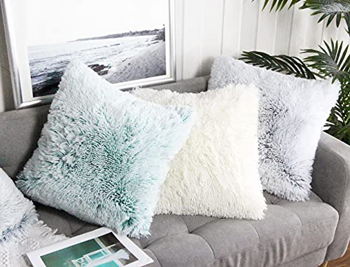 Uhomy 2 Packs Fluffy Accent Pillows Cover 18"x18", Soft Cream White Faux Fur Throw Pillow Case, Modern Luxury Decorative Square Cushion Cover for Farmhouse Home Decor for Sofa/Bed/Chair, 45x45cm - Image 5