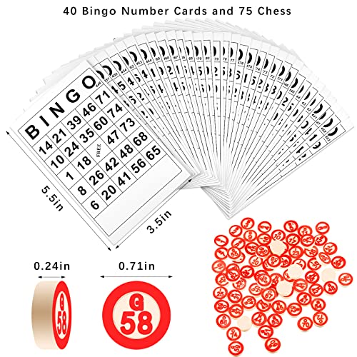Lewtemi Vintage Wooden Bingo Board Game Set Includes Classic 40 Bingo Number Cards and 75 Chess for Family Large Parties Adults Holiday Activities - Image 2