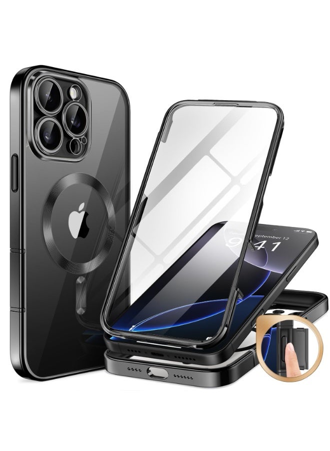 بيرفي جراب مغناطيسي لهاتف iPhone 16 Pro، متوافق مع Magsafe، واقي شاشة مدمج من الزجاج المقوى 9H وحماية مطورة للكاميرا، جراب هاتف مقاوم للصدمات مطلي بالكامل لهاتف 16 Pro مقاس 6.3 بوصة، أسود - Image 1