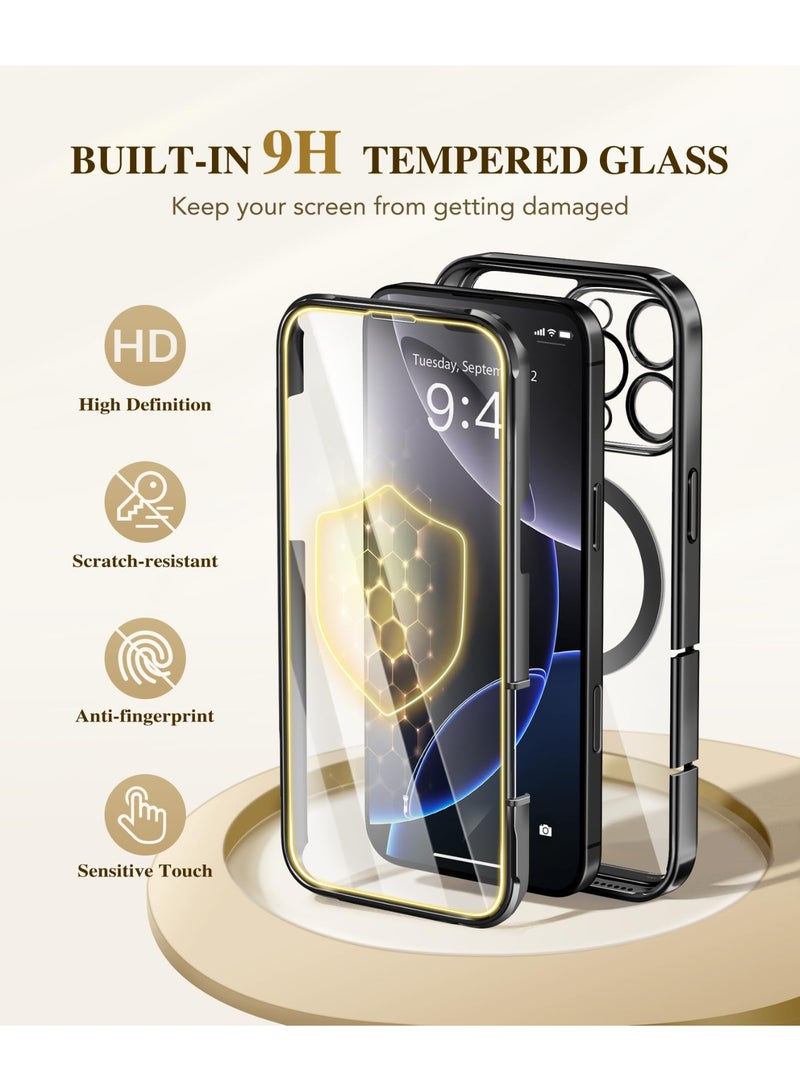 بيرفي جراب مغناطيسي لهاتف iPhone 16 Pro، متوافق مع Magsafe، واقي شاشة مدمج من الزجاج المقوى 9H وحماية مطورة للكاميرا، جراب هاتف مقاوم للصدمات مطلي بالكامل لهاتف 16 Pro مقاس 6.3 بوصة، أسود - Image 5