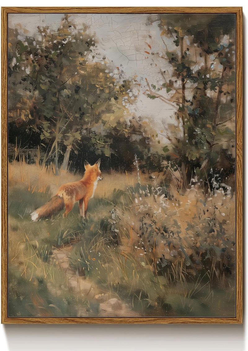 Mavgouuy Vintage Fox Painting Canvas Wall Art Forest Animal Oil Painting Picture Wall Decor Cottage Core Little Fox Nature Painting Poster Print Artwork for Living Room Bedroom Office Home Decoration - Image 2