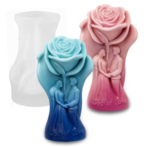 Japleed Lover Rose Candle Molds, Romantic Couple Holding Hands Flower Valentine's Day Silicone Molds for Candle Soap Wax Epoxy Resin, Fondant Chocolate Cake Dessert Molds Wedding Home Decor - Image 1