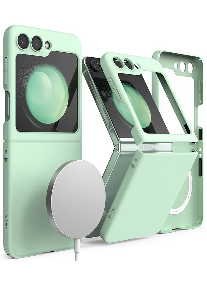 Slim Magnetic Compatible With Samsung Galaxy Z Flip 5 Case, Non-Yellowing Transparent Hard Thin Premium PC Protective Phone Cover- Mint