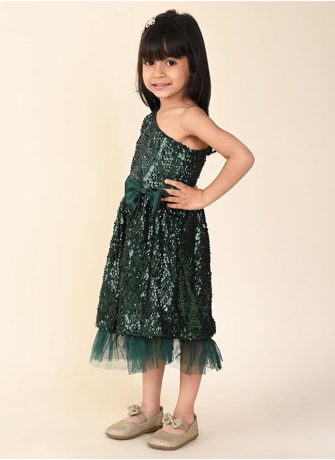 LILPICKS - Sequin One Shoulder Fit n Flare Bow Dress - Image 1