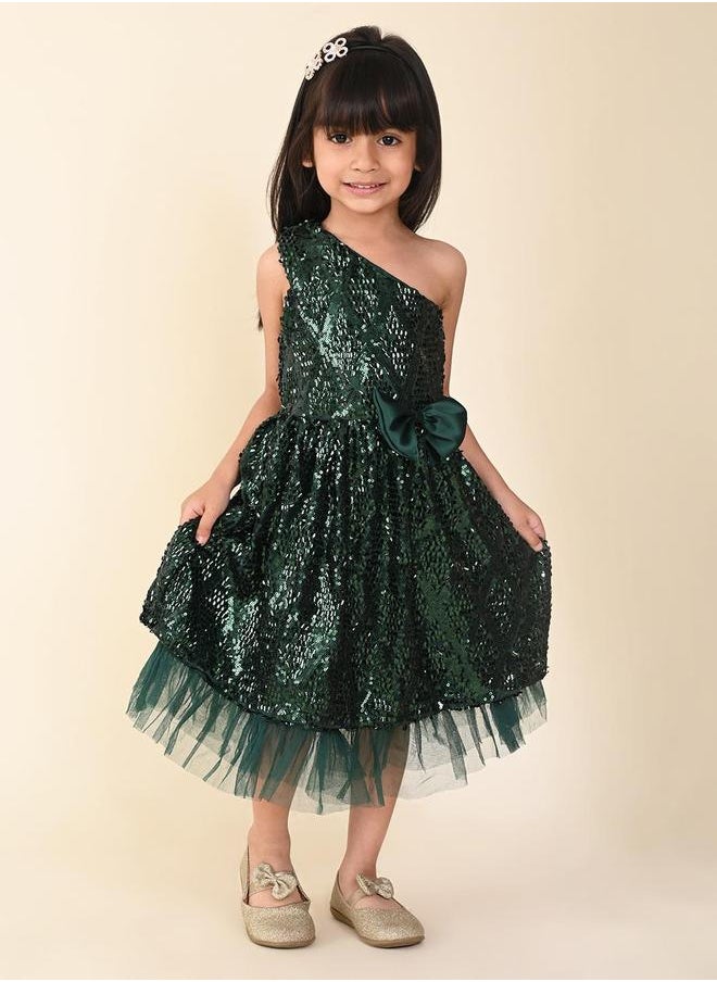 LILPICKS - Sequin One Shoulder Fit n Flare Bow Dress - Image 1