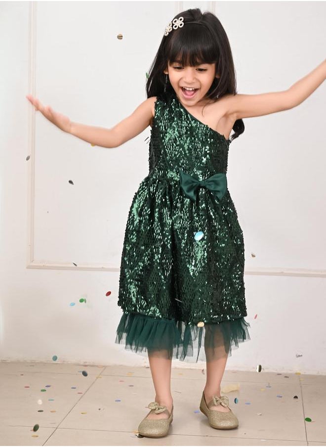 LILPICKS - Sequin One Shoulder Fit n Flare Bow Dress - Image 1