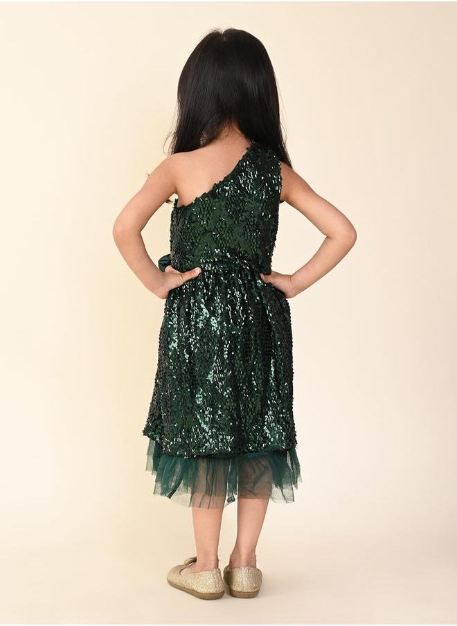 LILPICKS - Sequin One Shoulder Fit n Flare Bow Dress - Image 1