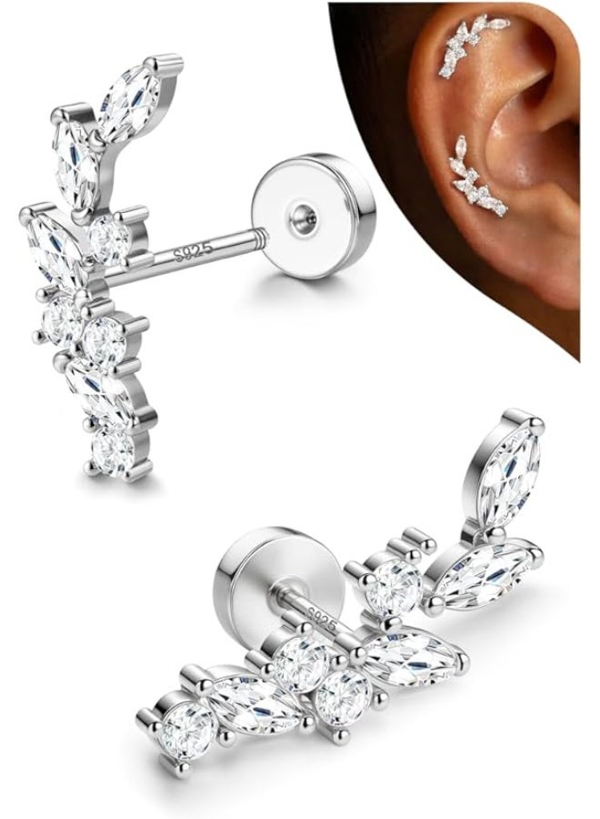 Flat Back Cartilage Earrings – 925 Sterling Silver Stud, 20G Hypoallergenic for Sensitive Ears, 6 mm Post, Silver - Image 1