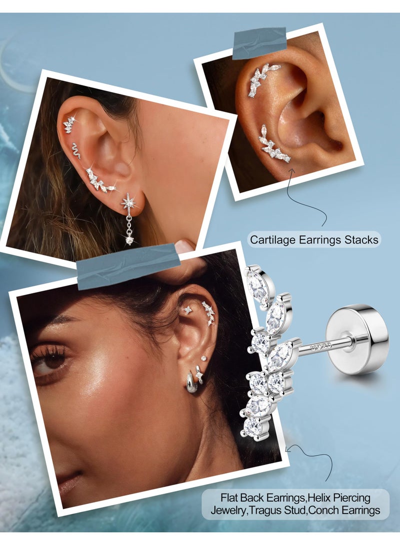 Flat Back Cartilage Earrings – 925 Sterling Silver Stud, 20G Hypoallergenic for Sensitive Ears, 6 mm Post, Silver - Image 4