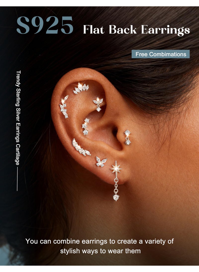 Flat Back Cartilage Earrings – 925 Sterling Silver Stud, 20G Hypoallergenic for Sensitive Ears, 6 mm Post, Silver - Image 2
