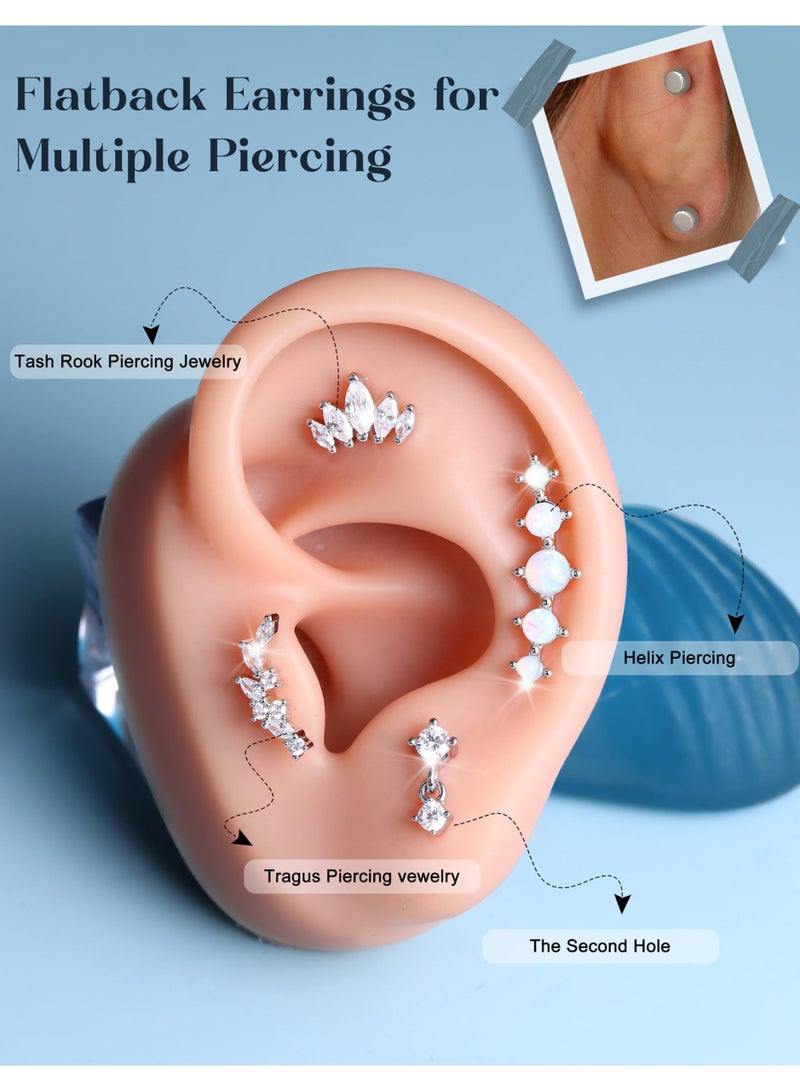Flat Back Cartilage Earrings – 925 Sterling Silver Stud, 20G Hypoallergenic for Sensitive Ears, 6 mm Post, Silver - Image 5