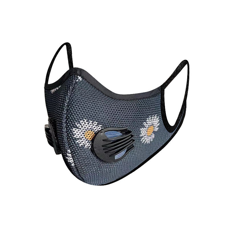 Generic KN95 riding mask replaceable filter outdoor anti-haze mask dustproof bicycle mens and womens protective breathing valve Black sunflower