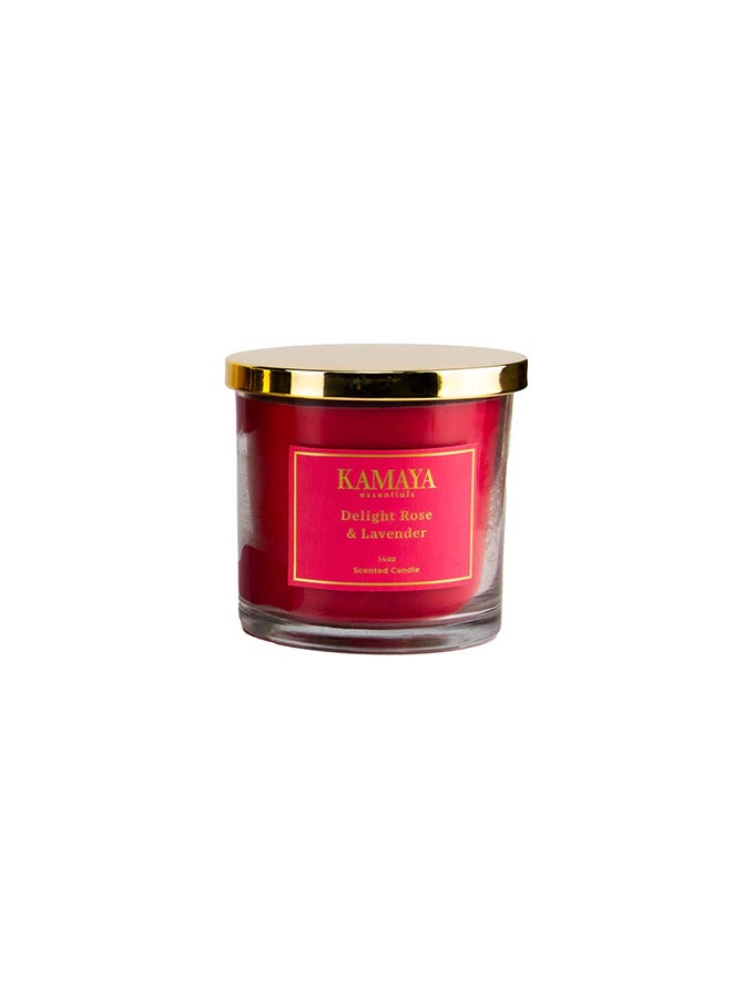 KAMAYA Secented candle with 3 wicks | 400 gms with long lasting vrose and lavender fragrance | Clear jar with gold lid - Image 1