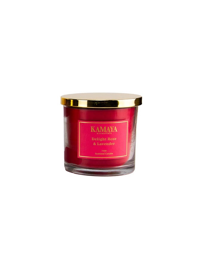 KAMAYA IRIS Collection Delight Rose & Lavender Scented Candle | 3-Wick Soy Wax, 400g | Clear Glass Jar, Gold Lid - Image 2