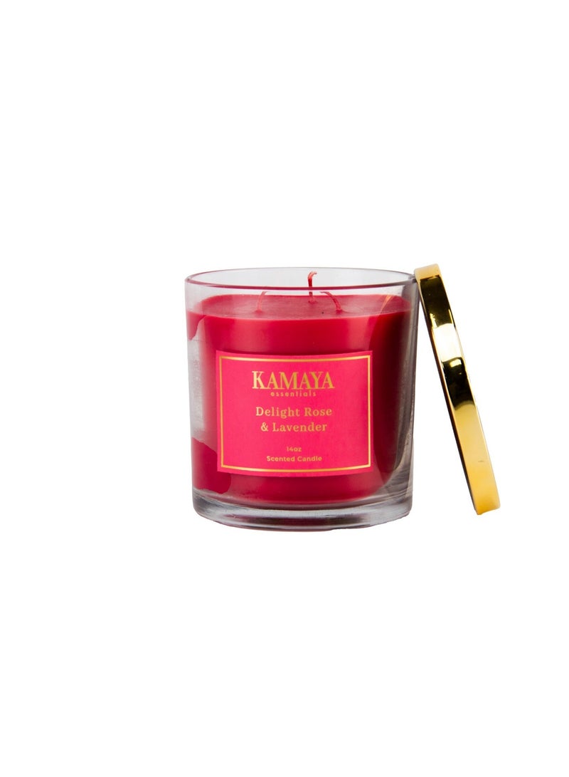 KAMAYA IRIS Collection Delight Rose & Lavender Scented Candle | 3-Wick Soy Wax, 400g | Clear Glass Jar, Gold Lid - Image 3
