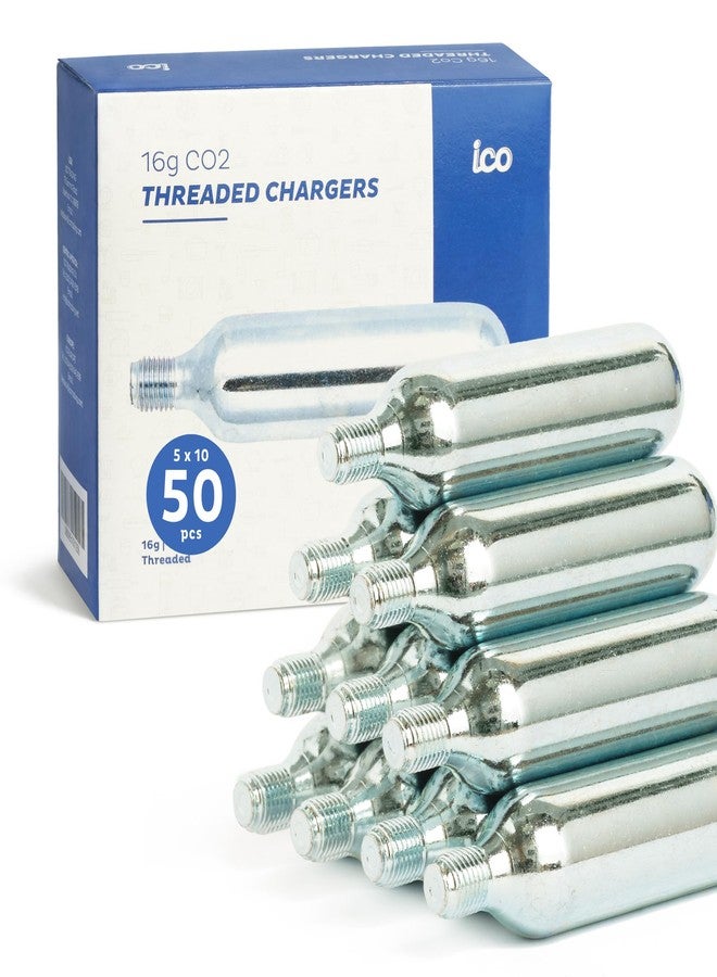 ICO (50-pk) 16g Threaded CO2 Cartridges for Bike Tire Inflator, Food Grade - Image 1