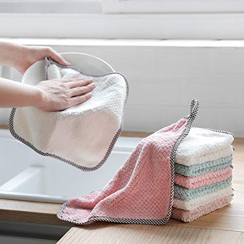 DHRUSIMI Cleaning Cloth,Nonstick Oil Dishcloth,Super Absorbent Coral Velvet,Dish Towel with Hanging Loop,Reusable Scrubbing Wash Rags for Household Kitchen Bathroom 25 X 25 Pack of 3 - Image 4