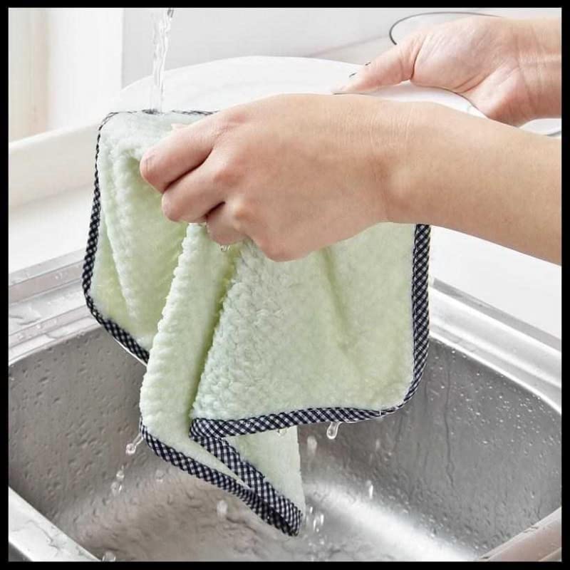 DHRUSIMI Cleaning Cloth,Nonstick Oil Dishcloth,Super Absorbent Coral Velvet,Dish Towel with Hanging Loop,Reusable Scrubbing Wash Rags for Household Kitchen Bathroom 25 X 25 Pack of 3 - Image 5