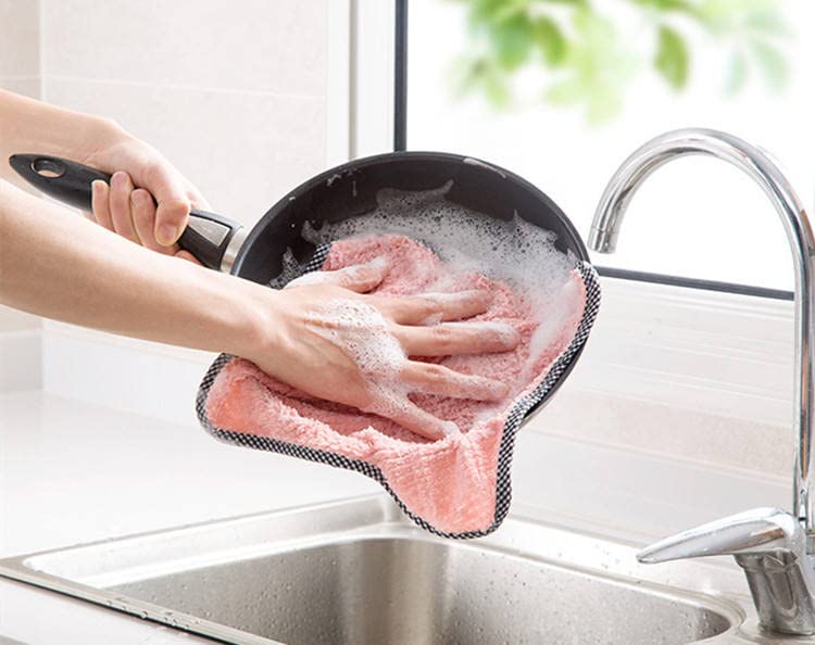 DHRUSIMI Cleaning Cloth,Nonstick Oil Dishcloth,Super Absorbent Coral Velvet,Dish Towel with Hanging Loop,Reusable Scrubbing Wash Rags for Household Kitchen Bathroom 25 X 25 Pack of 3 - Image 3