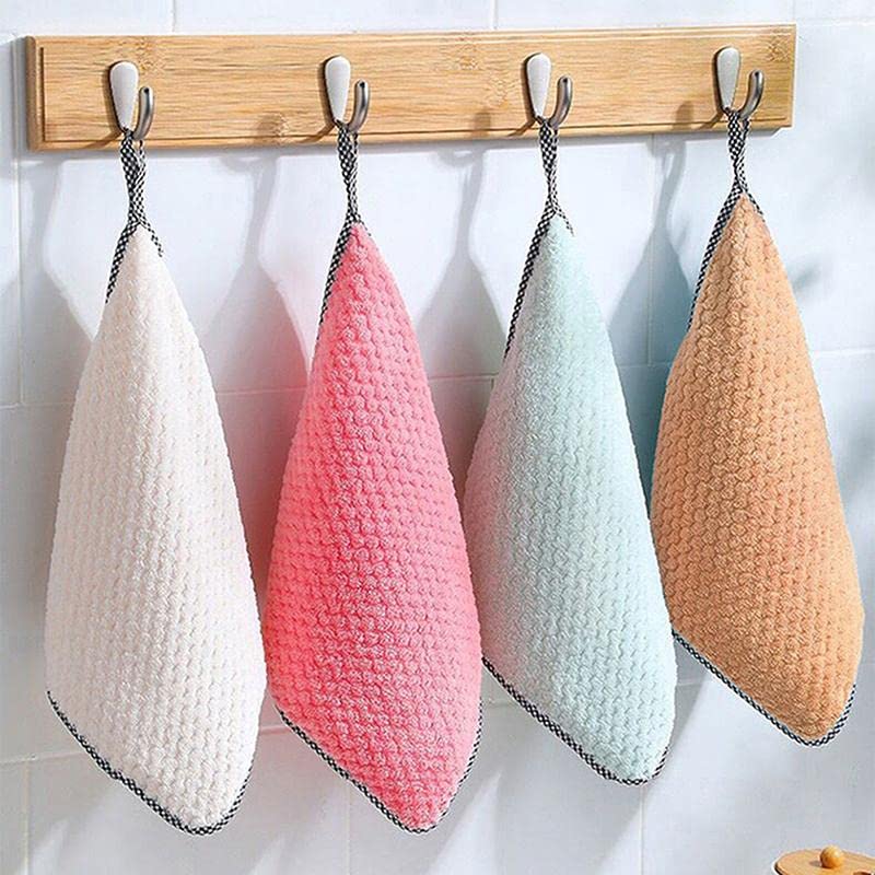 DHRUSIMI Cleaning Cloth,Nonstick Oil Dishcloth,Super Absorbent Coral Velvet,Dish Towel with Hanging Loop,Reusable Scrubbing Wash Rags for Household Kitchen Bathroom 25 X 25 Pack of 3 - Image 1
