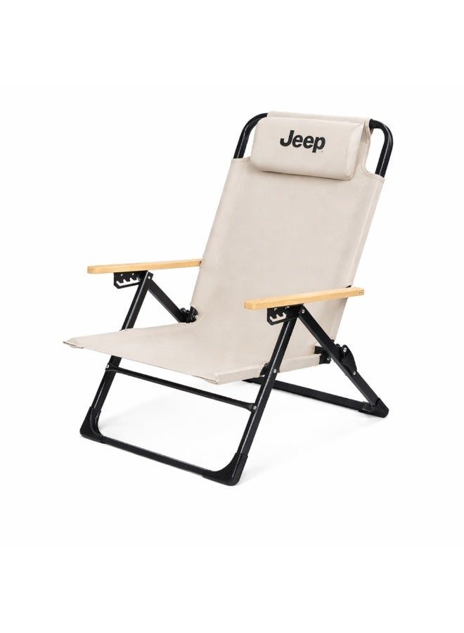 جيب كرسي تخييم قابل للطي من جيب، مسند ظهر قابل للإمالة بخمس وضعيات، قماش مقاوم للماء 600D، مسند رأس مبطن، سعة 130 كجم - بيج - Image 1