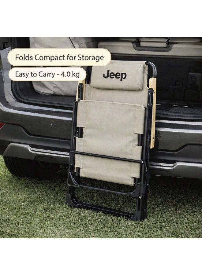 جيب كرسي تخييم قابل للطي من جيب، مسند ظهر قابل للإمالة بخمس وضعيات، قماش مقاوم للماء 600D، مسند رأس مبطن، سعة 130 كجم - بيج - Image 4