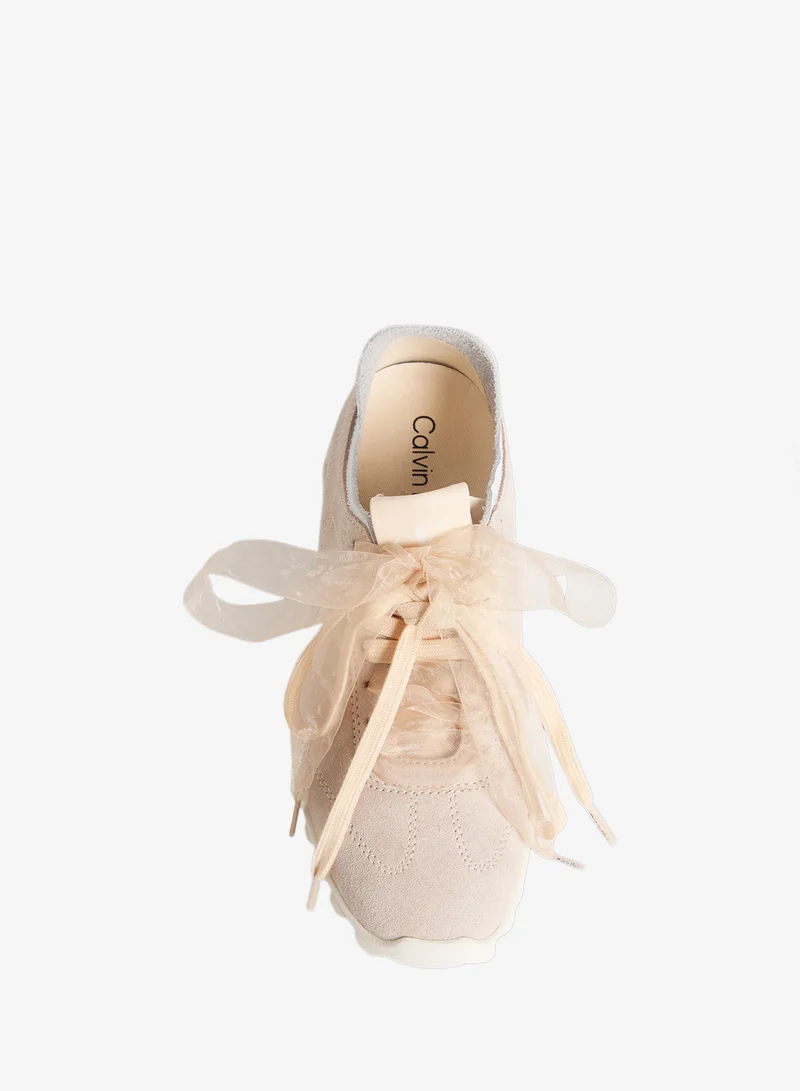 Calvin Klein Light Cashew Ribbon Lace Suede Trainers for Women | Best Price UAE