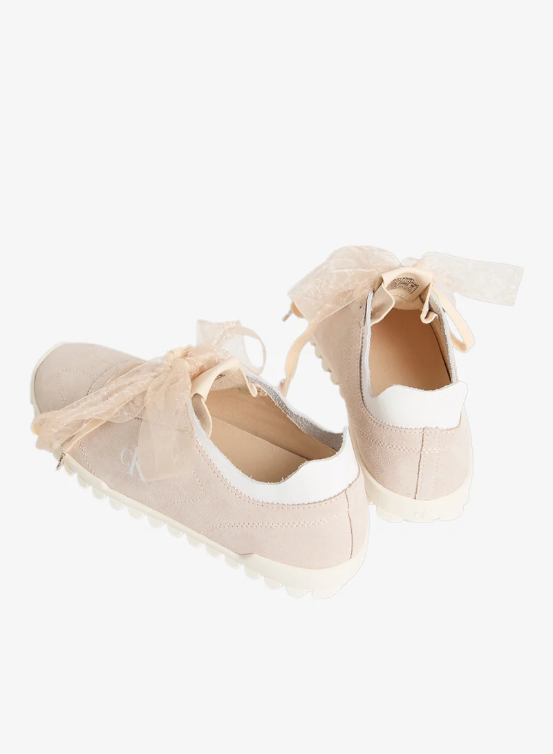 Calvin Klein Light Cashew Ribbon Lace Suede Trainers for Women | Best Price UAE