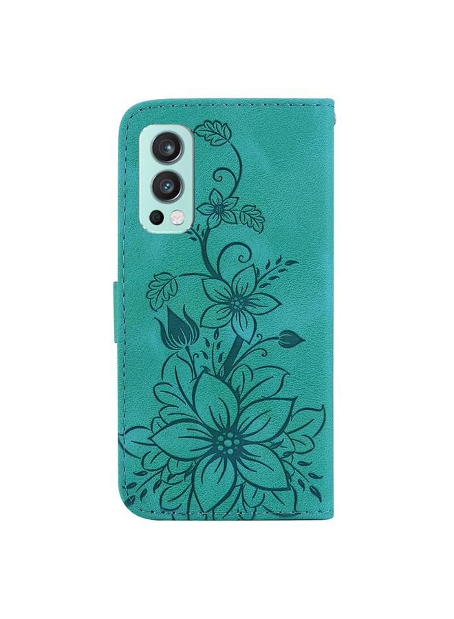 اس-توب جراب لهاتف OnePlus Nord 2 5G مصنوع من الجلد المنقوش بنقشة زهرة الزنبق - Image 3