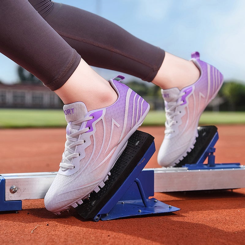 Generic New spike shoes track and field sprint mens professional spike shoes female students high school entrance examination sports special spike shoes long jump middle and long distance running White purple t5288 