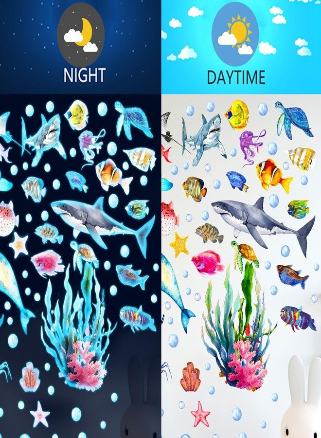 EMPCYDIA Glow in The Dark Ocean Wall Decals, 4 Sheets Underwater Sea Animal Stickers (Dolphin, Turtle, Jellyfish), Self-Adhesive Kids Bedroom Decor for Boys & Girls, Blue Glow Nursery Wall Art (7.8x11.8in) - Image 5