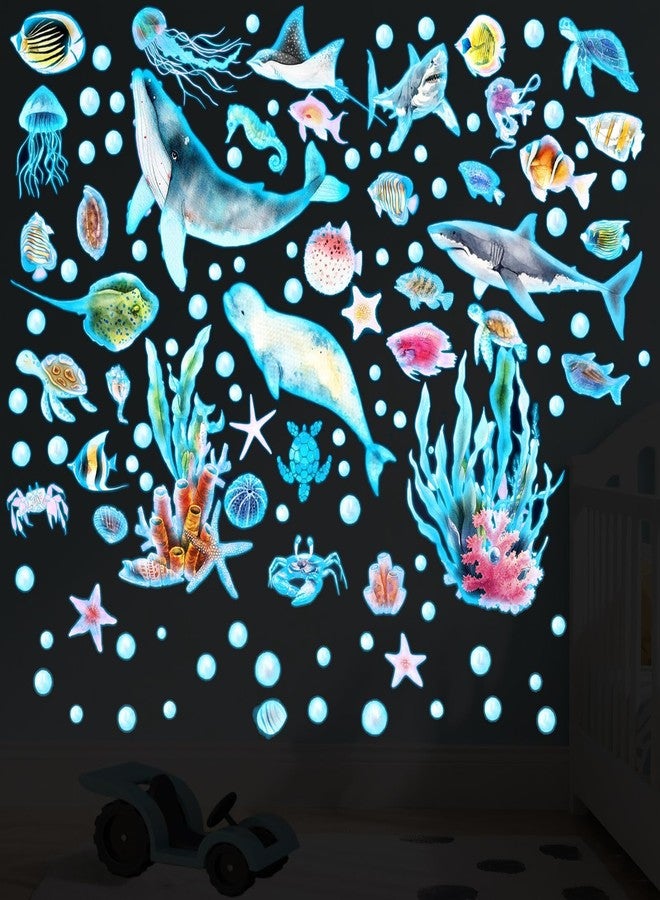 EMPCYDIA Glow in The Dark Ocean Wall Decals, 4 Sheets Underwater Sea Animal Stickers (Dolphin, Turtle, Jellyfish), Self-Adhesive Kids Bedroom Decor for Boys & Girls, Blue Glow Nursery Wall Art (7.8x11.8in) - Image 3