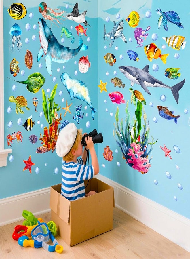 EMPCYDIA Glow in The Dark Ocean Wall Decals, 4 Sheets Underwater Sea Animal Stickers (Dolphin, Turtle, Jellyfish), Self-Adhesive Kids Bedroom Decor for Boys & Girls, Blue Glow Nursery Wall Art (7.8x11.8in) - Image 2