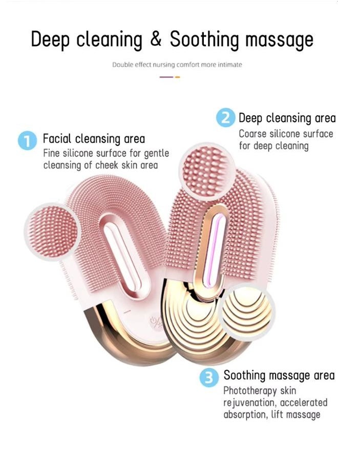 Prime - Mini Portable Waterproof Face Brush With LED Therapy and Sonic Vibration At 3 Speed Mode 2 Brush Heads Massage Brush Silicone Facial Cleanser Brush - Image 1