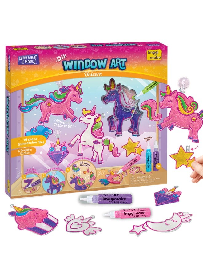 إيماجيميك لوحة فنية على شكل وحيد القرن للنافذة | ألعاب للبنات من عمر 5 إلى 10 سنوات | مجموعة رسم وتزيين زجاجي مكونة من 16 قطعة | مجموعة فنية وحرفية إبداعية للبنات من عمر 6 إلى 8 سنوات | هدايا وحيد القرن - Image 1