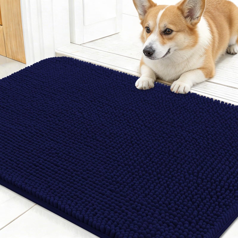 OLANLY Dog Door Mat for Muddy Paws 24x16 Absorbs Moisture and Dirt Absorbent NonSlip Washable Doormat Quick Dry Chenille Mud Mat for Dogs Entry Indoor Entryway Carpet for Inside Floor Navy Blue - Image 2
