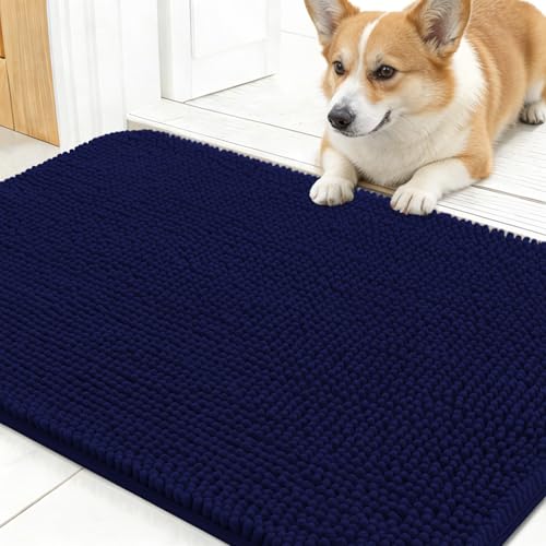 OLANLY Dog Door Mat for Muddy Paws 24x16 Absorbs Moisture and Dirt Absorbent NonSlip Washable Doormat Quick Dry Chenille Mud Mat for Dogs Entry Indoor Entryway Carpet for Inside Floor Navy Blue - Image 1