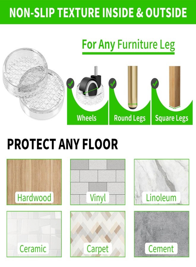 GAGUIUP 1.6"x1.6" Round Rubber Furniture Caster Cups, 12 PCS Chair Coasters for Carpet - Clear Non Slip Furniture Pads with Grip, Carpet Protector for Furniture Legs - Protect Any Flooring - Image 5