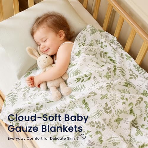 EXQ Home Muslin Swaddle Blankets for Baby 3 Pack Cotton Breathable Soft Receiving Blankets for Newborn Boys and Girls Baby Essentials Gift 38x40 inchesGreen Leaves - Image 3